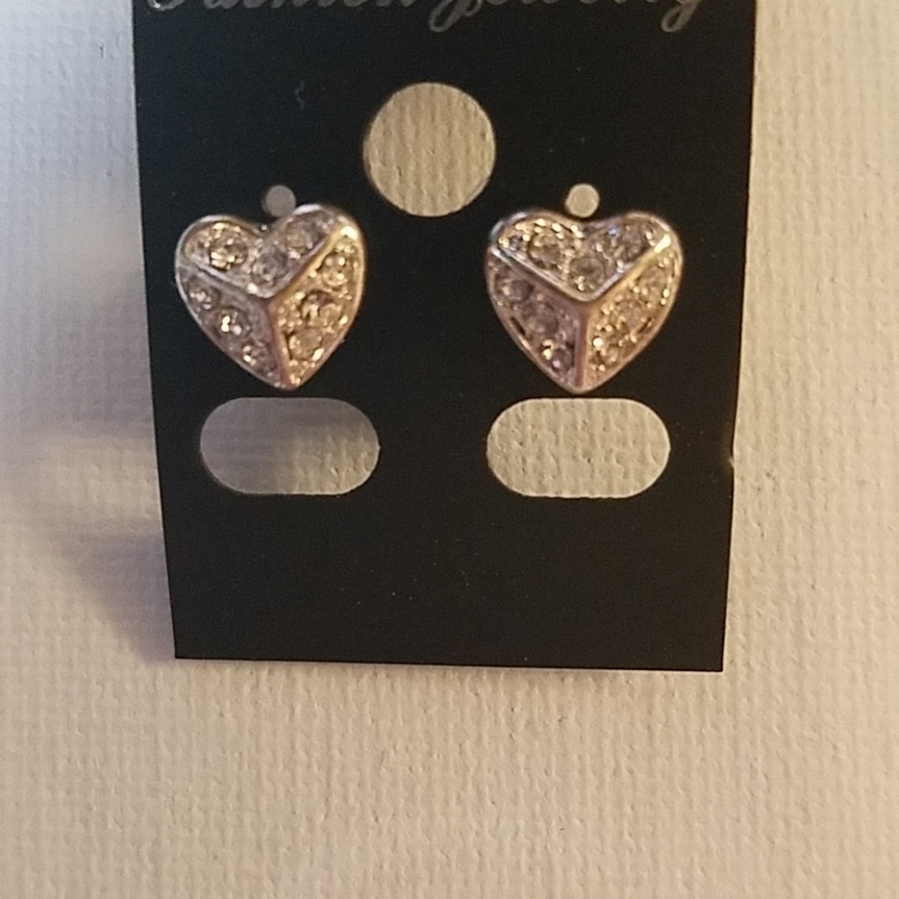 Heart Rhinestone Silver Tone Earrings
